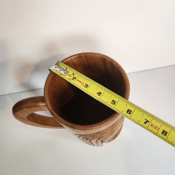 Vintage Huge Carved Wooden Tiki Mug Large Handle Monkey Pod Wood Barware Stein - Picture 11 of 11